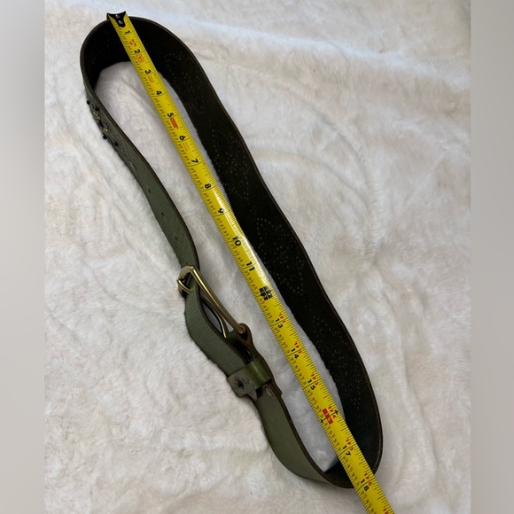 Linea Pelle Genuine Leather Green Vtg Bohemian Western Belt, Solid Brass Buckle - Picture 11 of 15